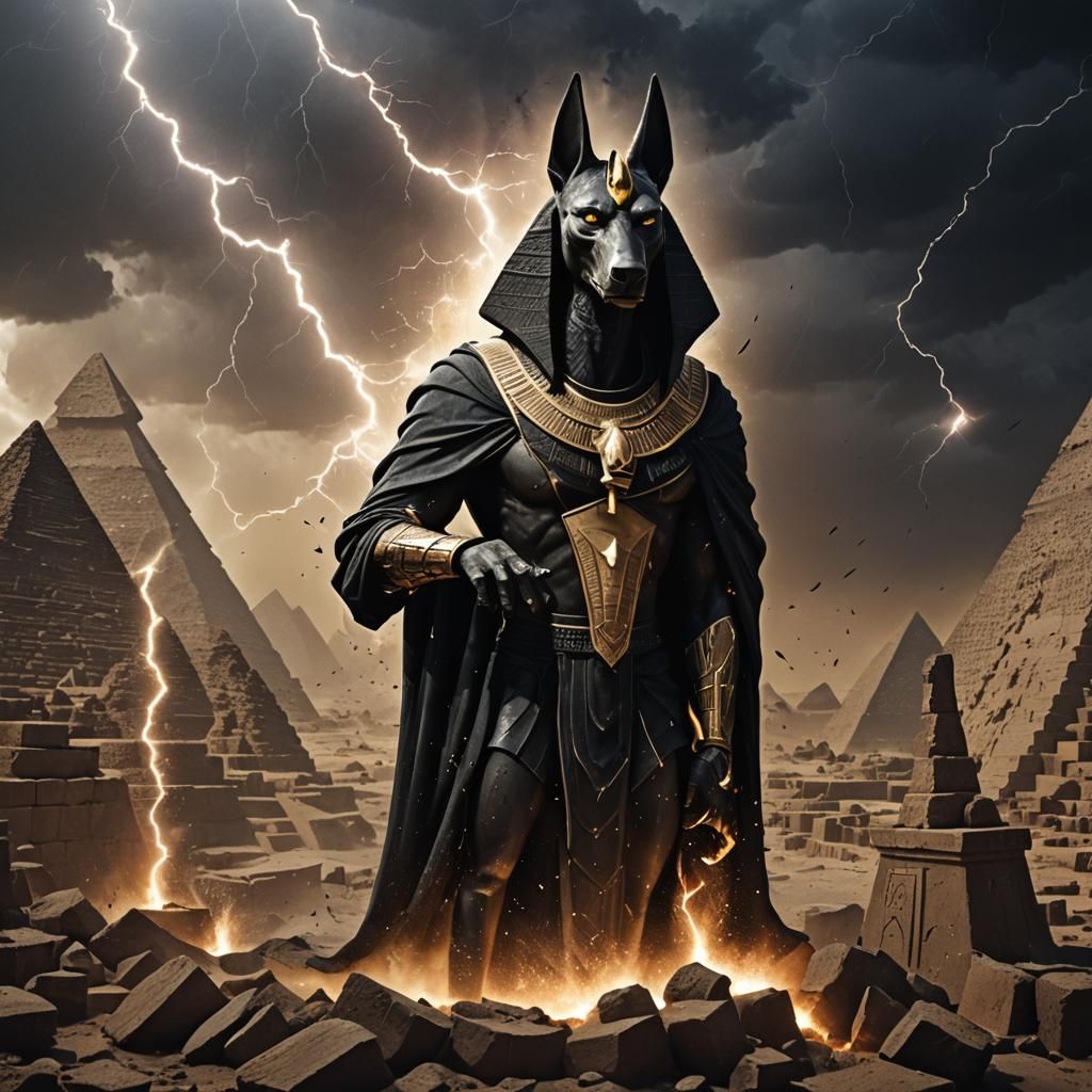 Sinister Anubis Jar in Dramatic Pyramid Ruins