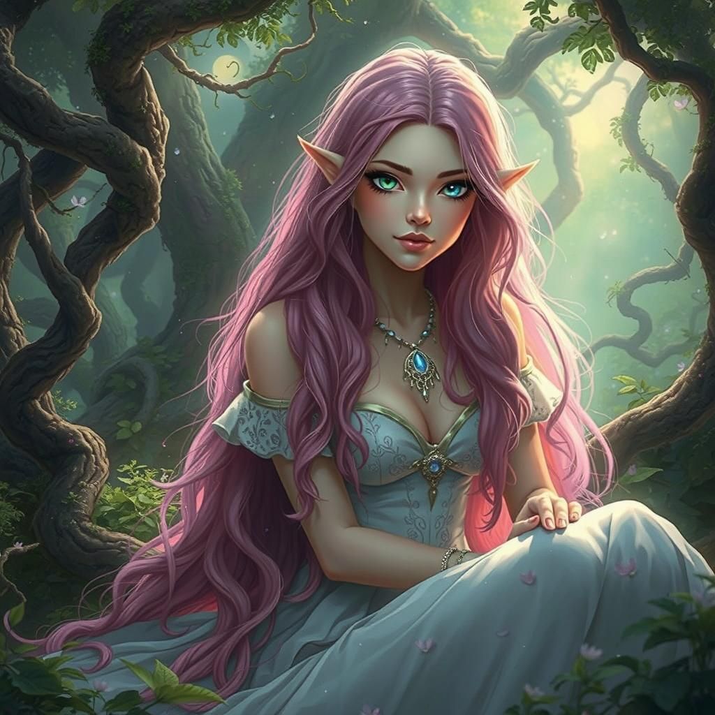 Mystical Forest Being with Pink Hair