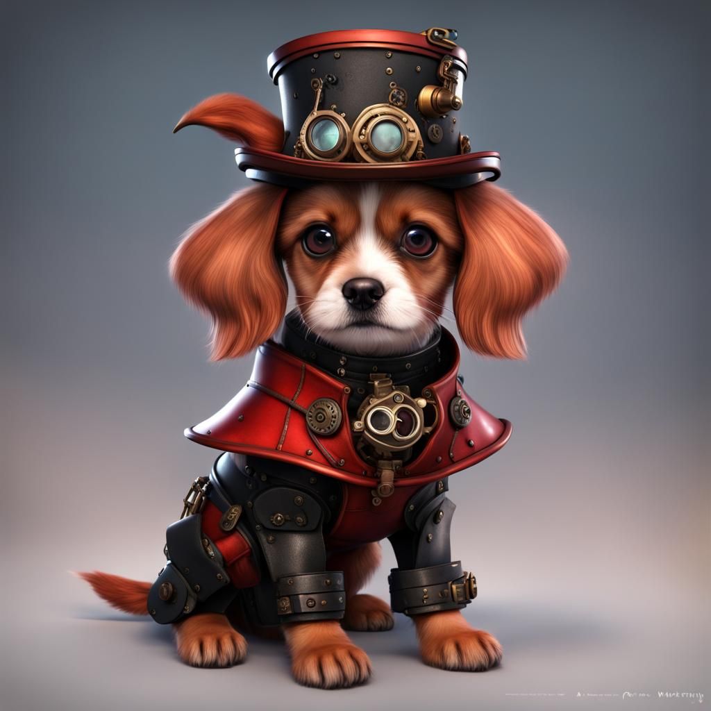 Steampunk Witch Puppy Optical Illusion in 3D