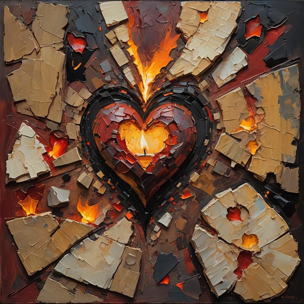 Worn Heart in Golden Light: An Oil Painting