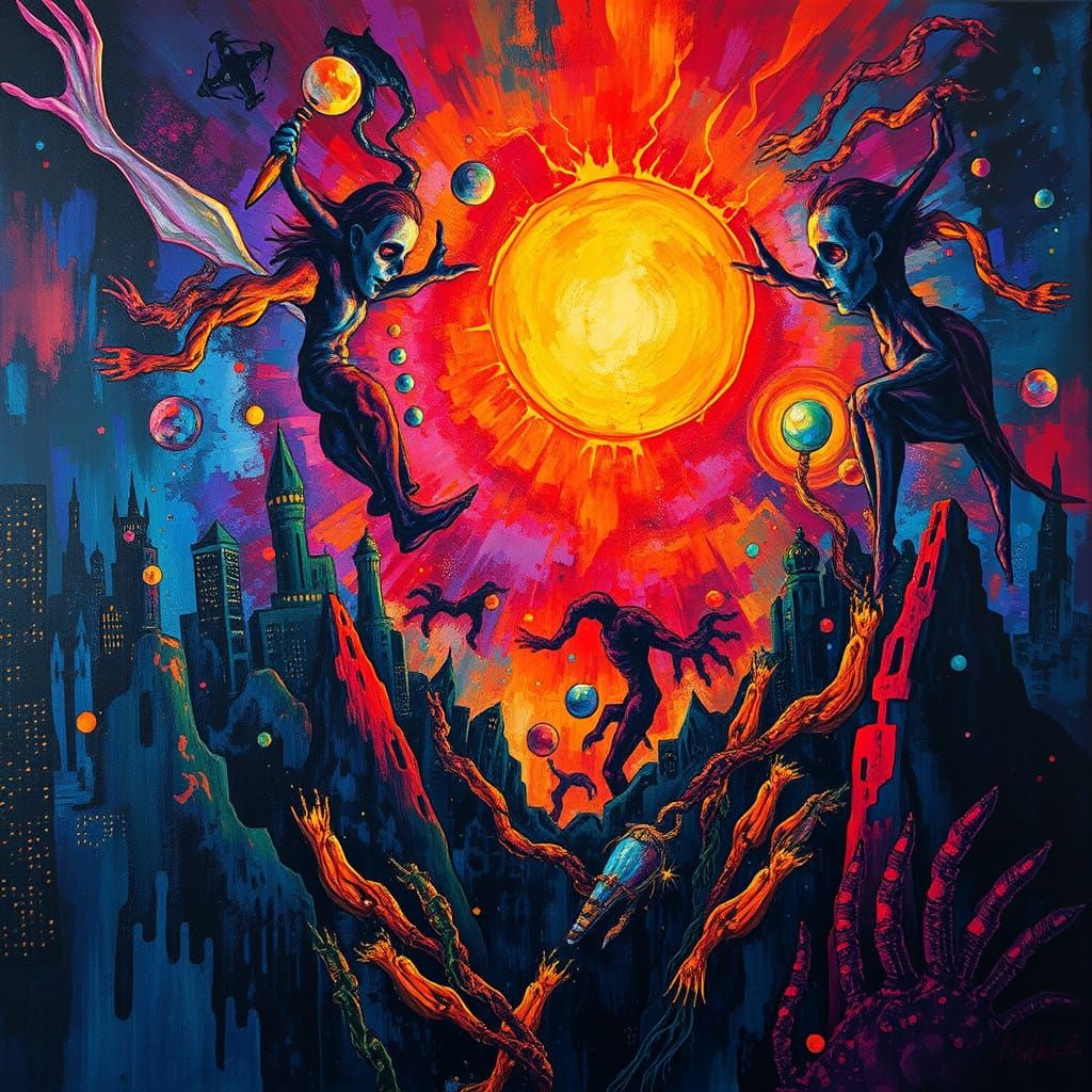 Cyberpunk World Inferno in Vibrant Iridescent Colors