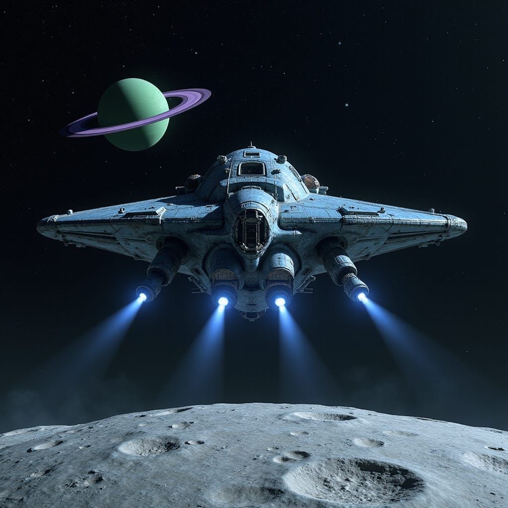 Colossal Starship Approaches in Deep Space, H.R. Giger Style