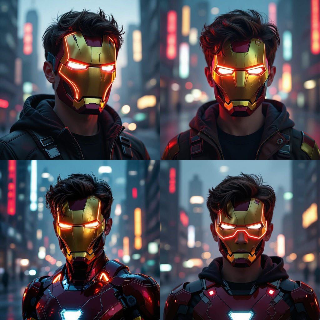 Futuristic Boy Portrait with Iron Man Mask & Neon Lights