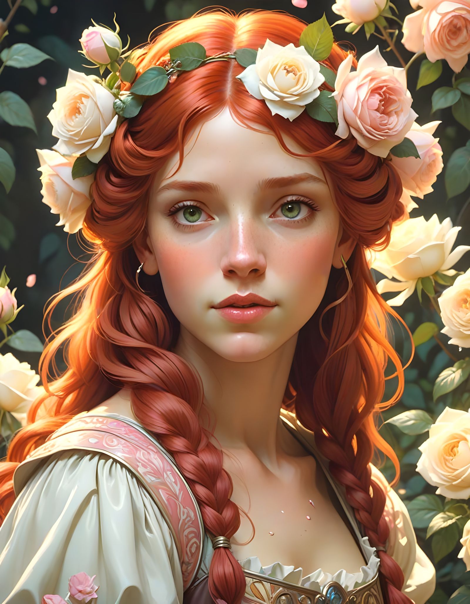 Red-Haired Girl in Renaissance Garden Portrait