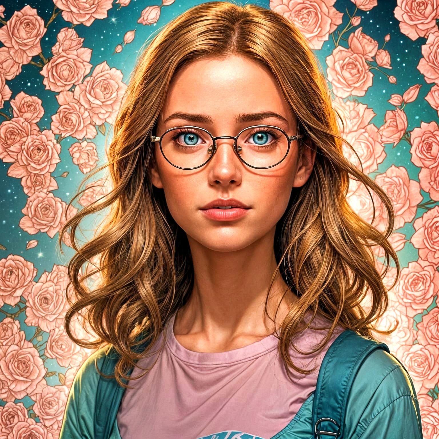 Girl with Golden-Brown Hair in Comic Book Art