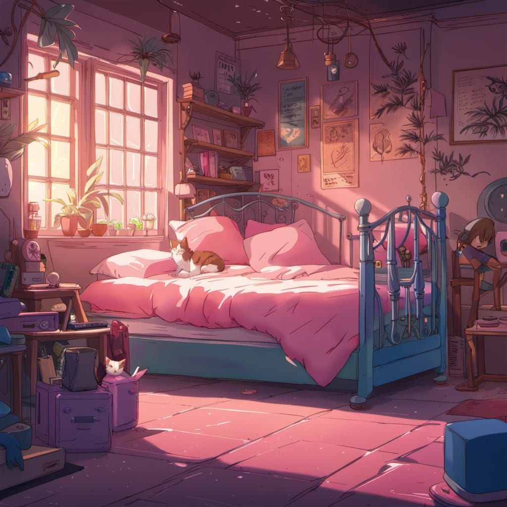 Anime Lunar Night Cafe Bedroom in Ghibli Style