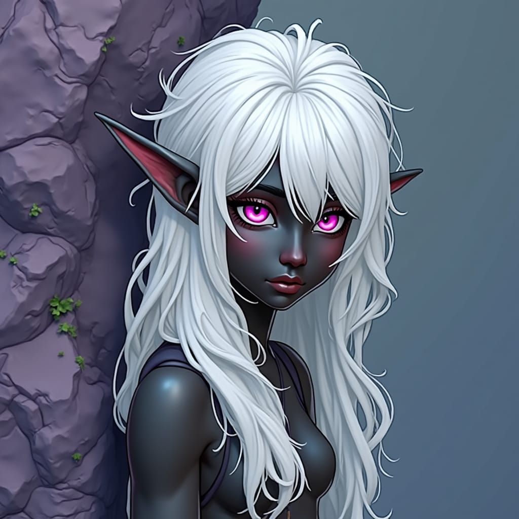 Dark Elf on Purple Cliff in Dark Fantasy Style