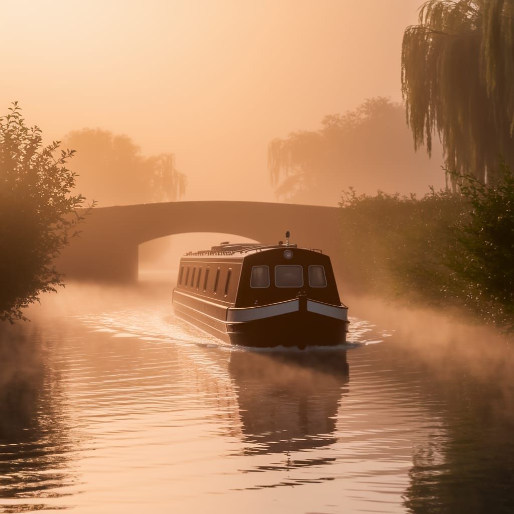 Misty Dawn on an English Canal
