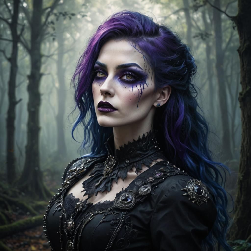 Hyperrealistic Gothic Punk Fashion in Haunted Forest