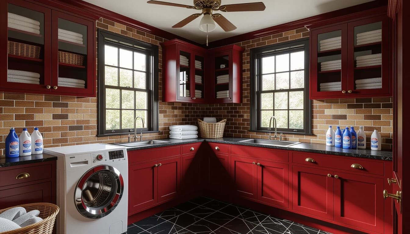 Vibrant Victorian Laundry Room with Glass Walls