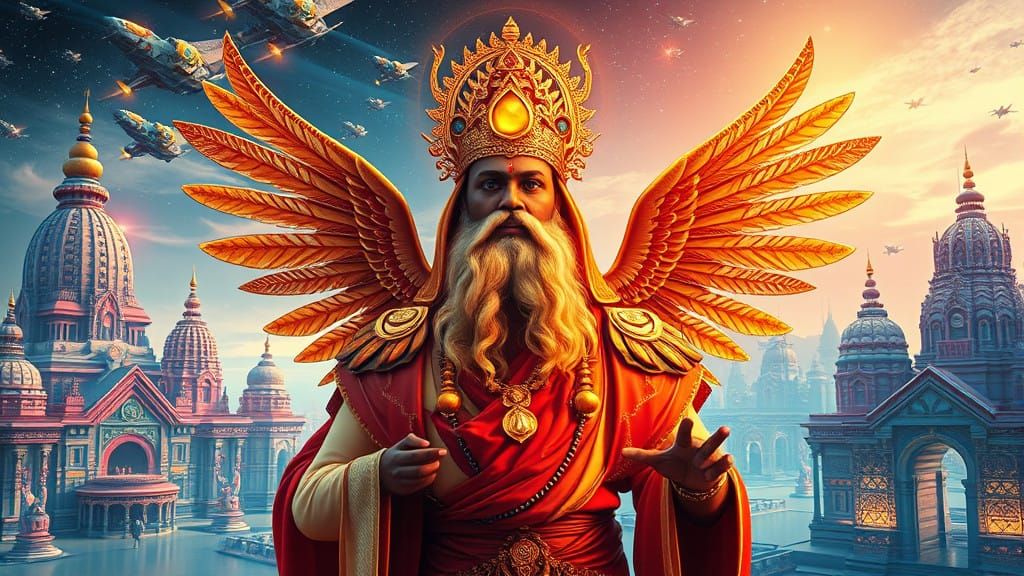 Ethereal Annunaki in Vibrant Temple Settings