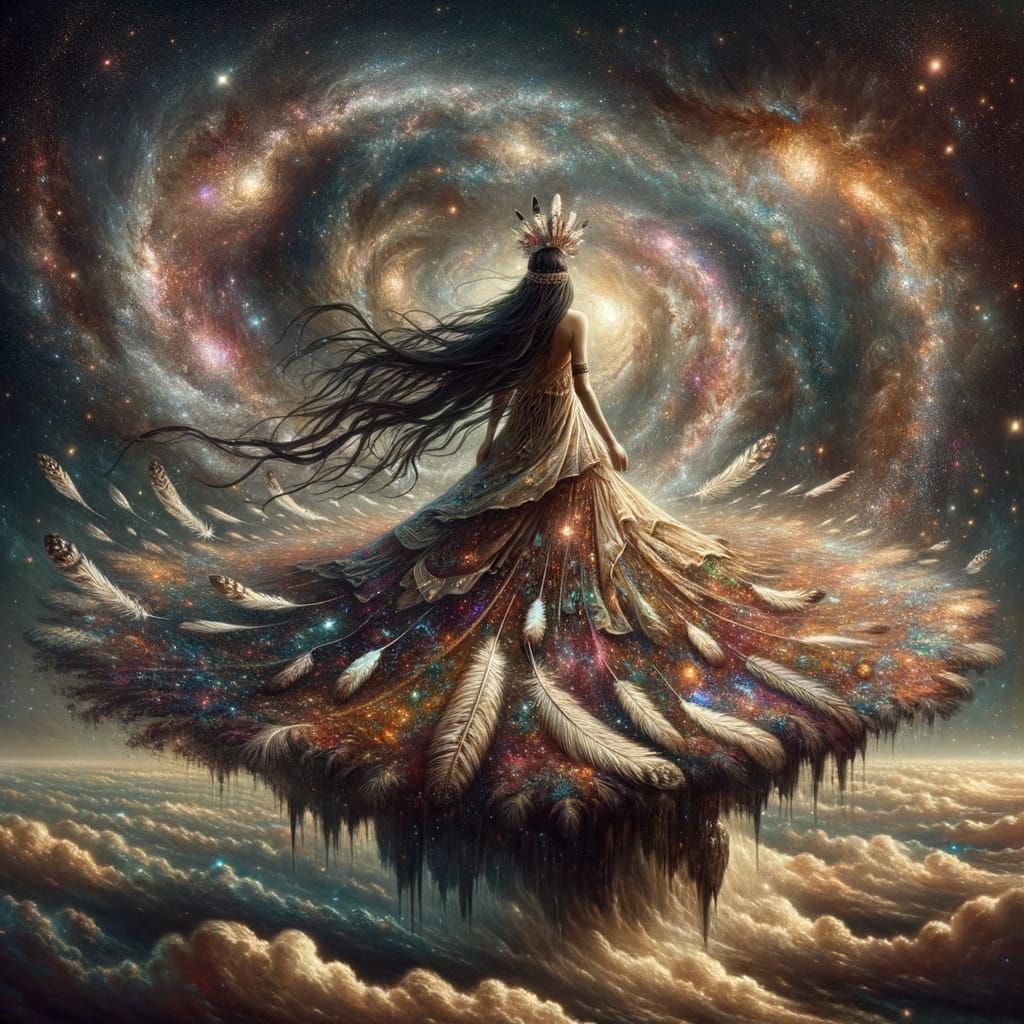 Celestial Indigenous Woman on Floating Island