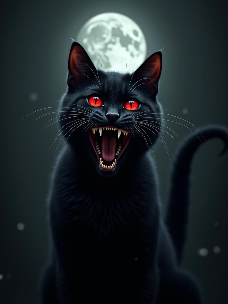 Terrifying Black Horror Cat in Charcoal Style