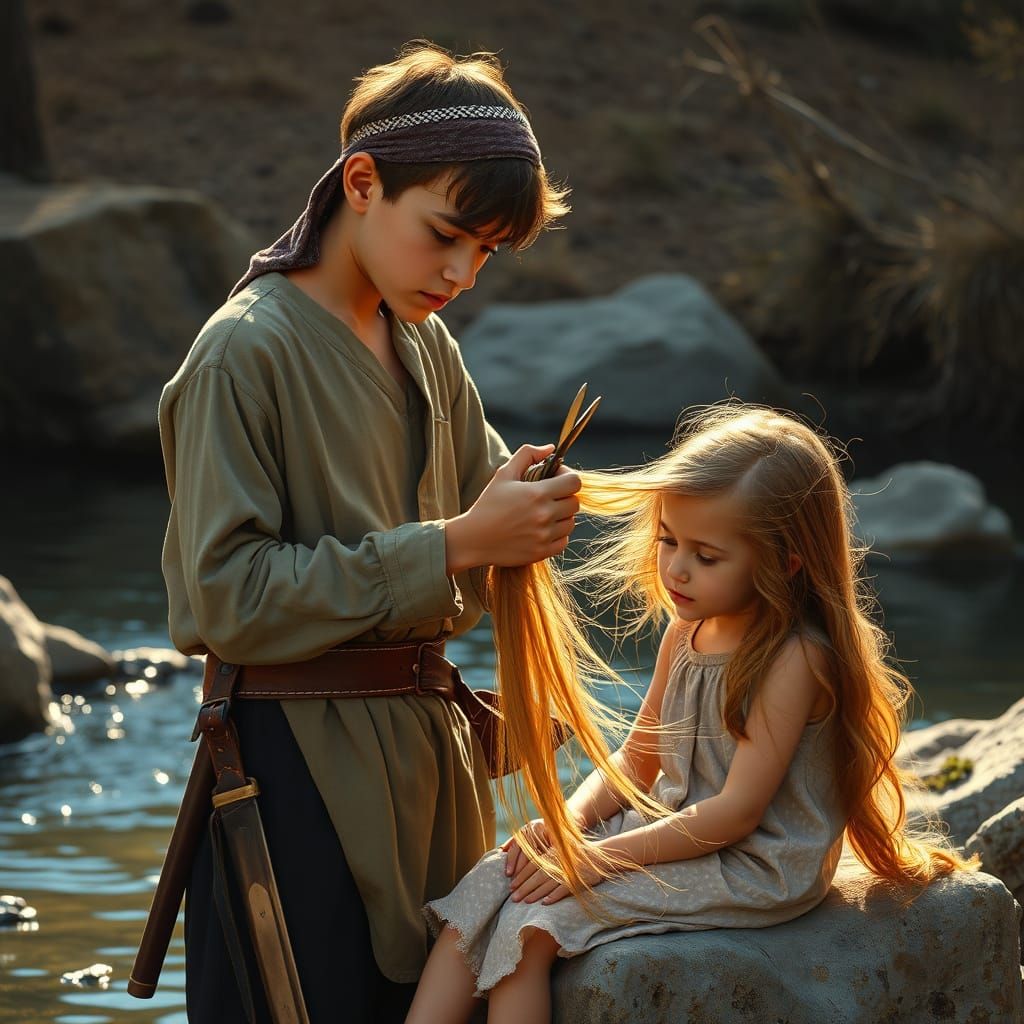Young Hebrew Boy in Serene Landscape, Inspired by Rembrandt