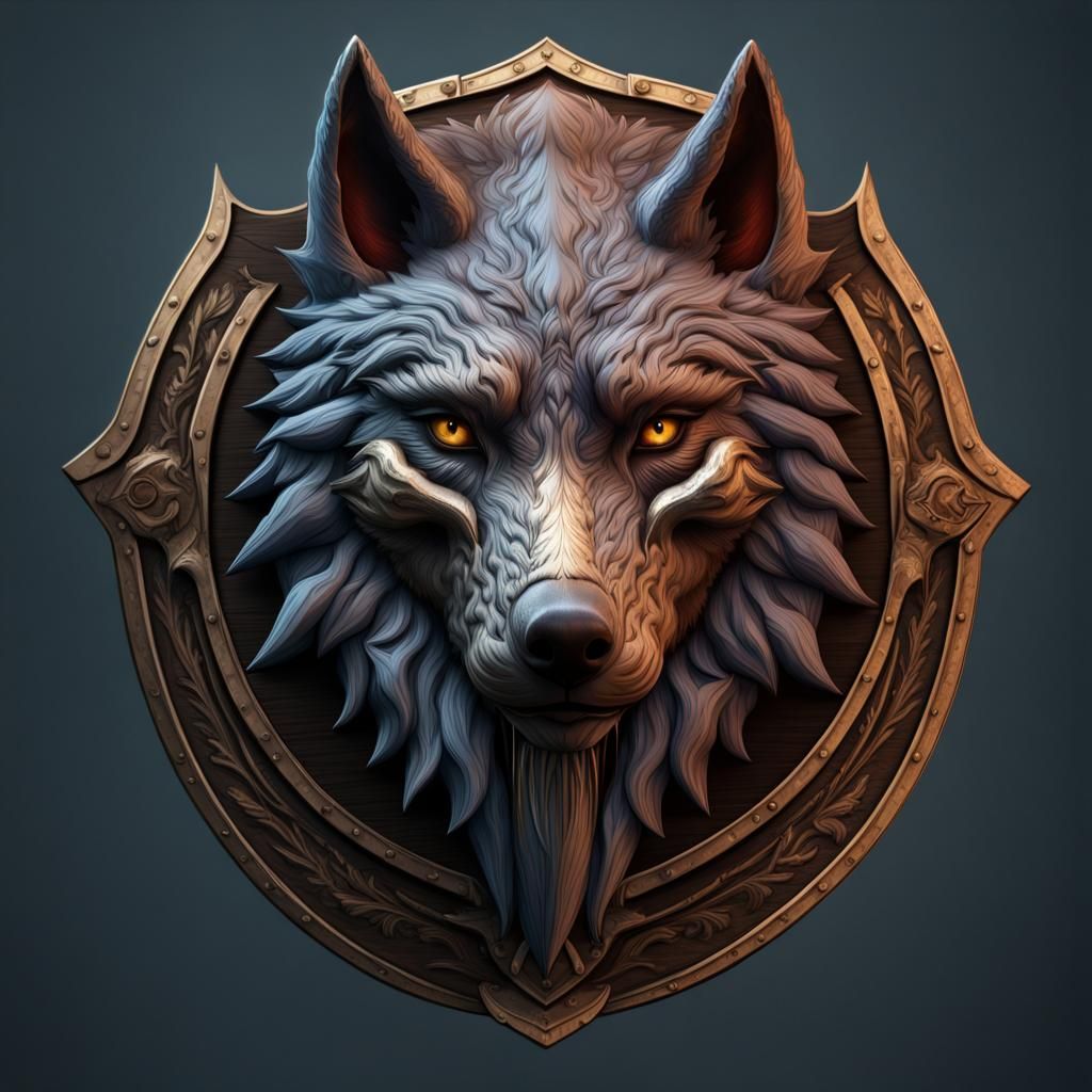 Heraldic Wolf Head in Detailed Matte Painting Style