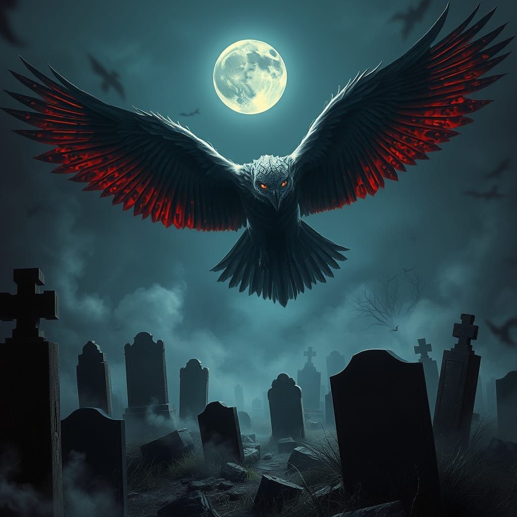 Spectral Griffin Soaring Through Haunted Graveyard