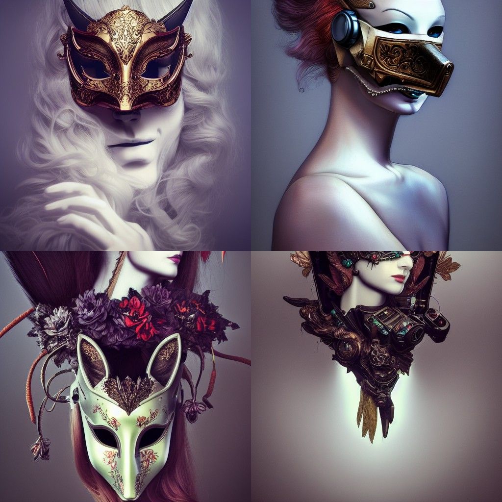 Cyberpunk Fox Mask Portrait in Floral Sci-Fi Style