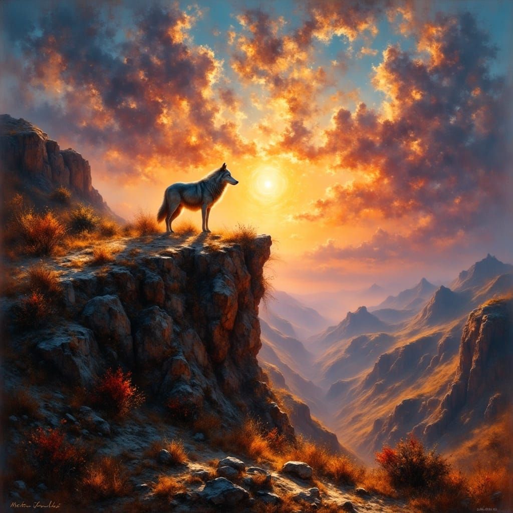Lone Wolf on Wild West Cliff at Twilight