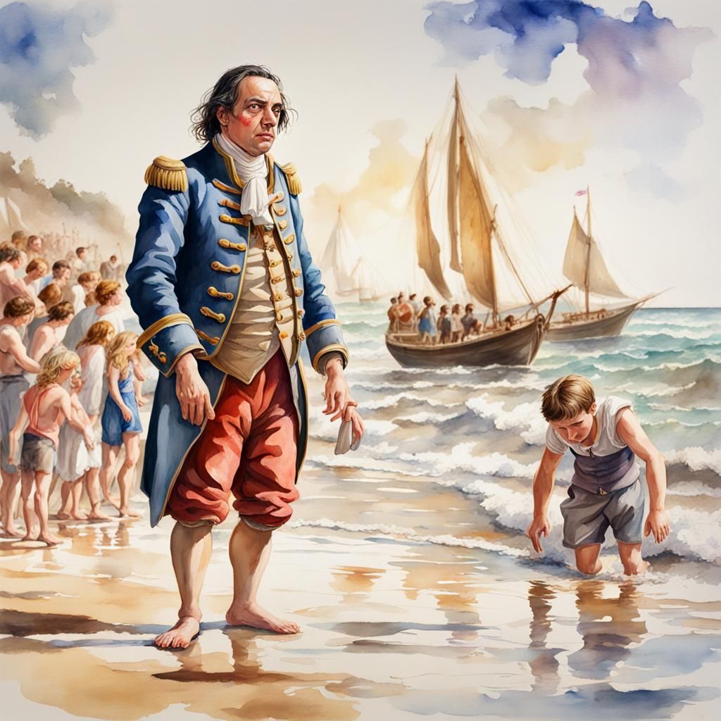 Gulliver's Arrival in Lilliput: Watercolor Painting