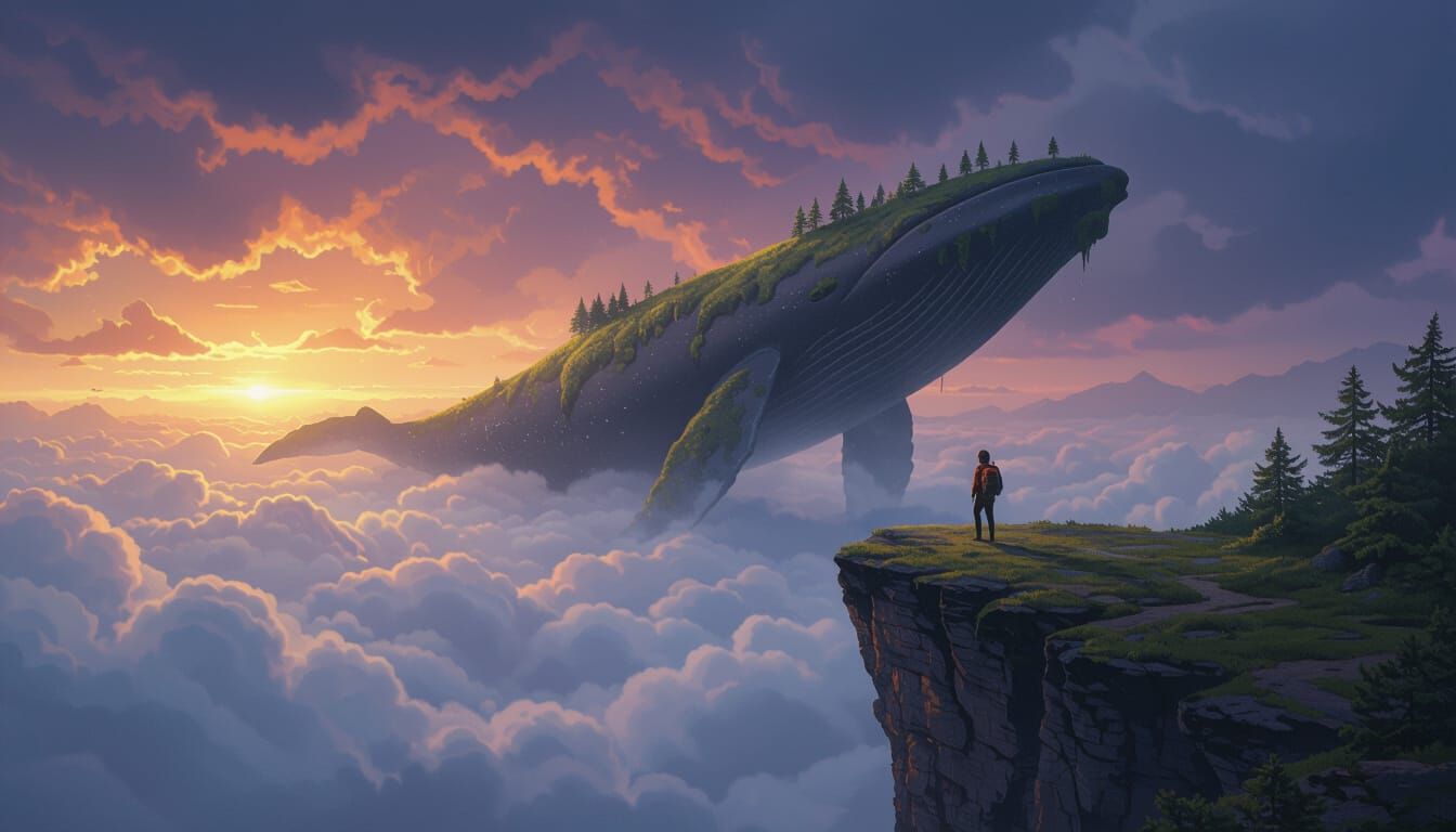 Colossal Whale Island in Stormy Cloud Sea