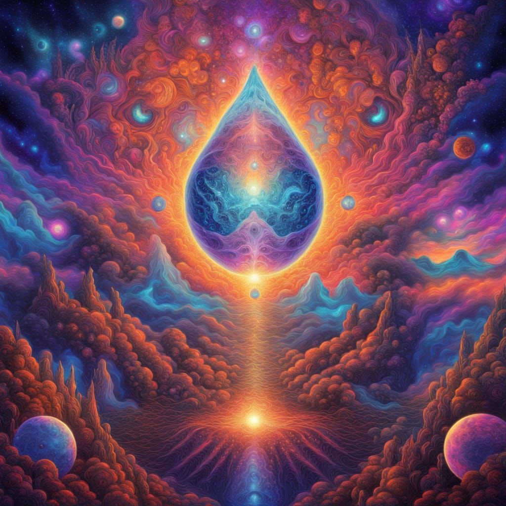 Surreal Cosmic Being in Vibrant, Swirling Vortex