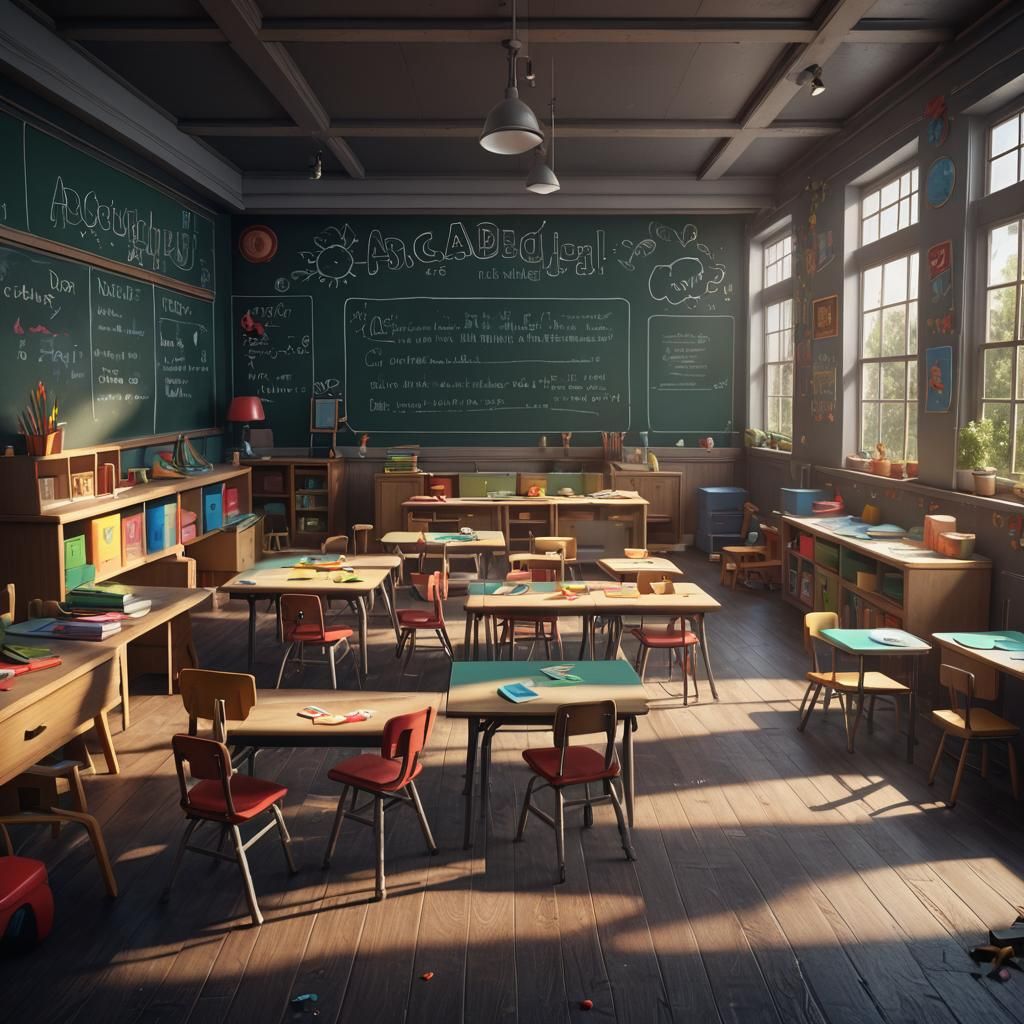Empty Kindergarten Classroom in Detailed Matte Painting