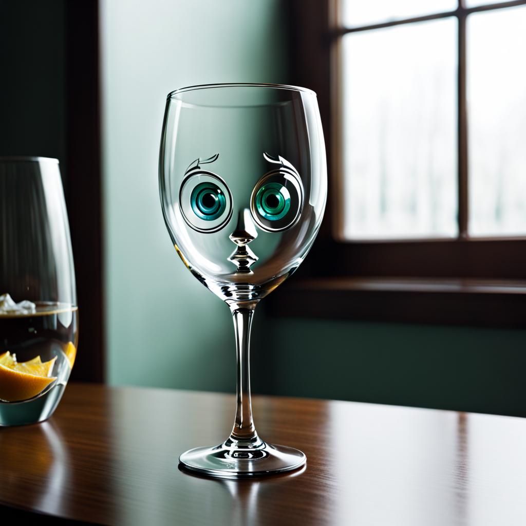 Empty Glass Reflects Staring Face: Modern Minimalism