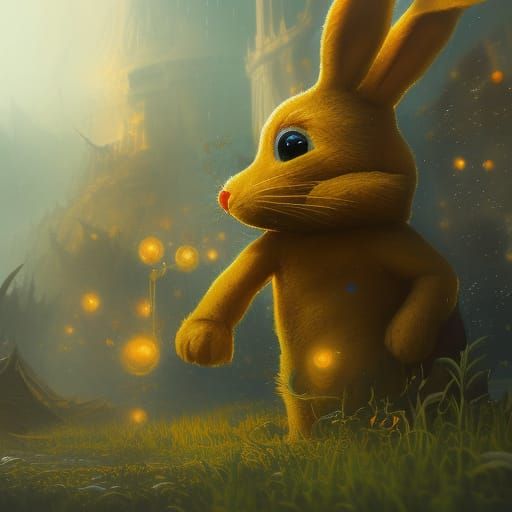 Fantastical Yellow Bunny in Detailed Matte Painting