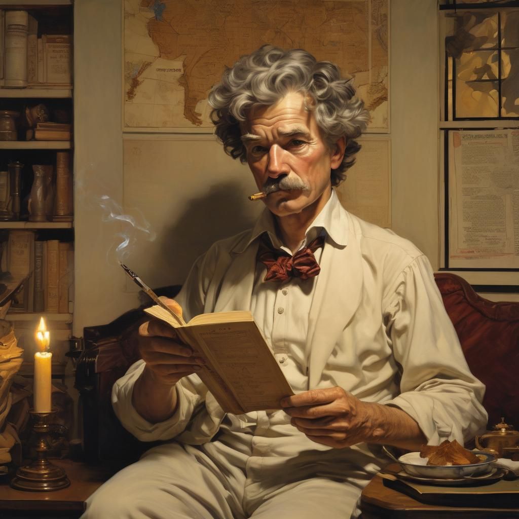 Mark Twain Portrait in Golden Age Illustration Style