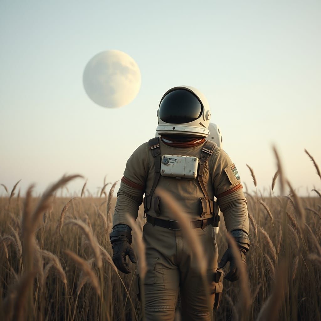 Astronaut Gazing at Planets: Cinematic Film Still