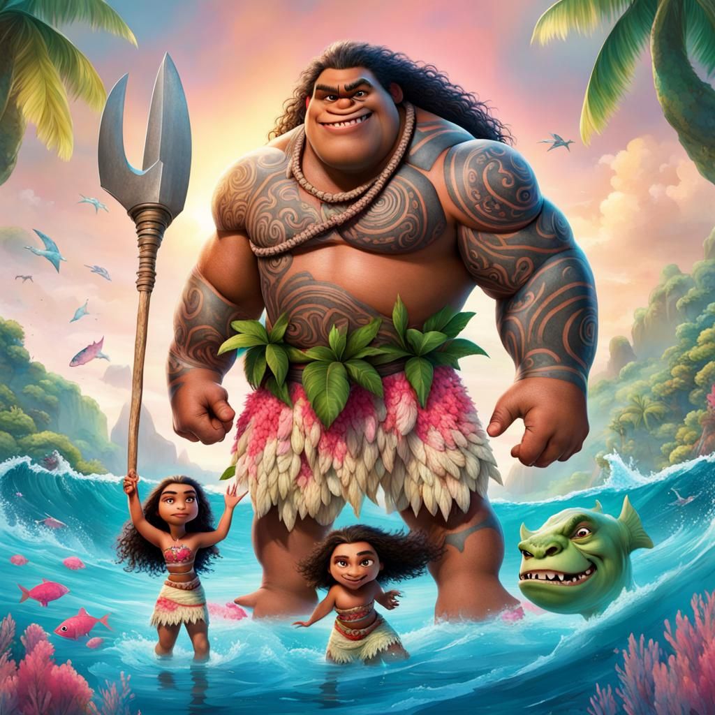 Moana and Fish-Hulk with Pink Colour