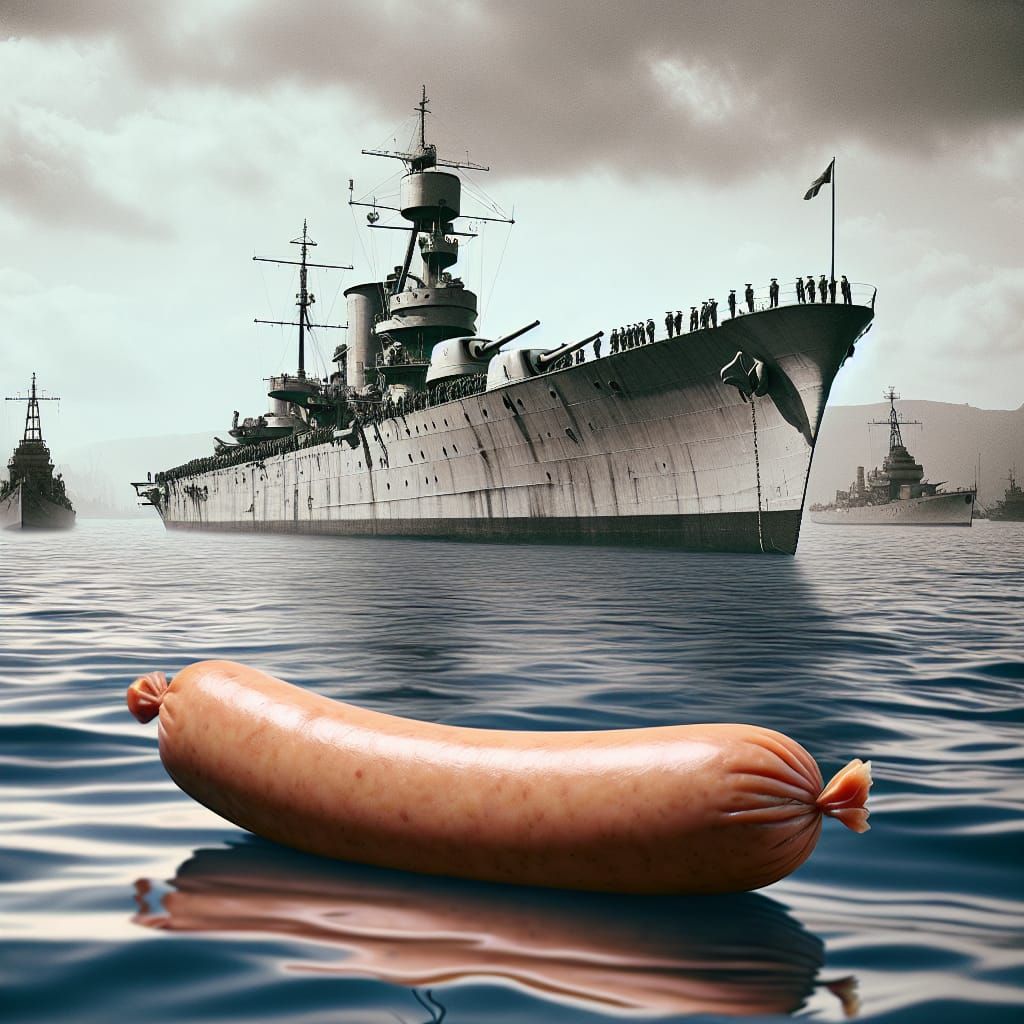 Navy Ship Meets Giant Sausage: A Humorous Maritime Scene