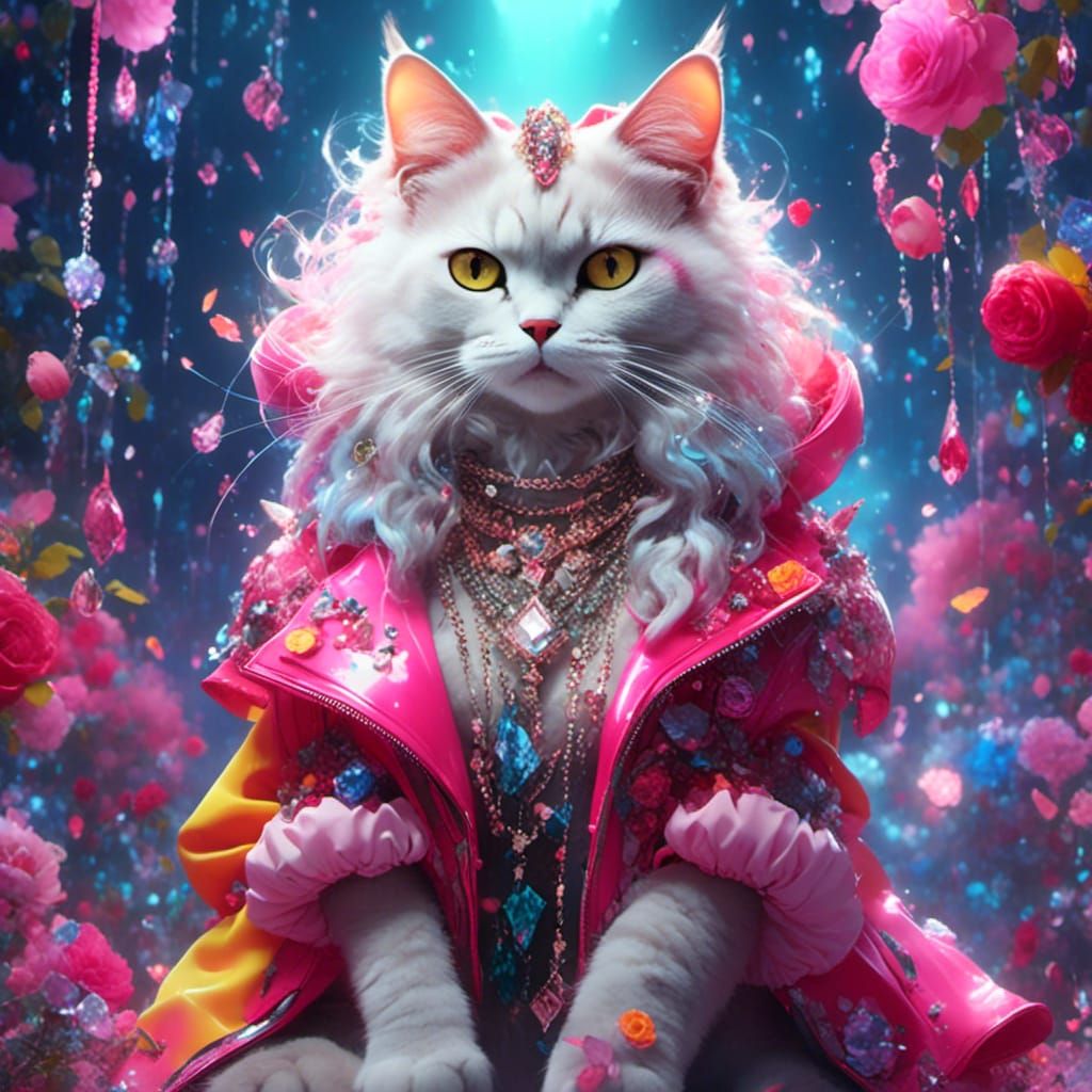 Cat in Couture: A Hyperrealistic Fashion Fantasy