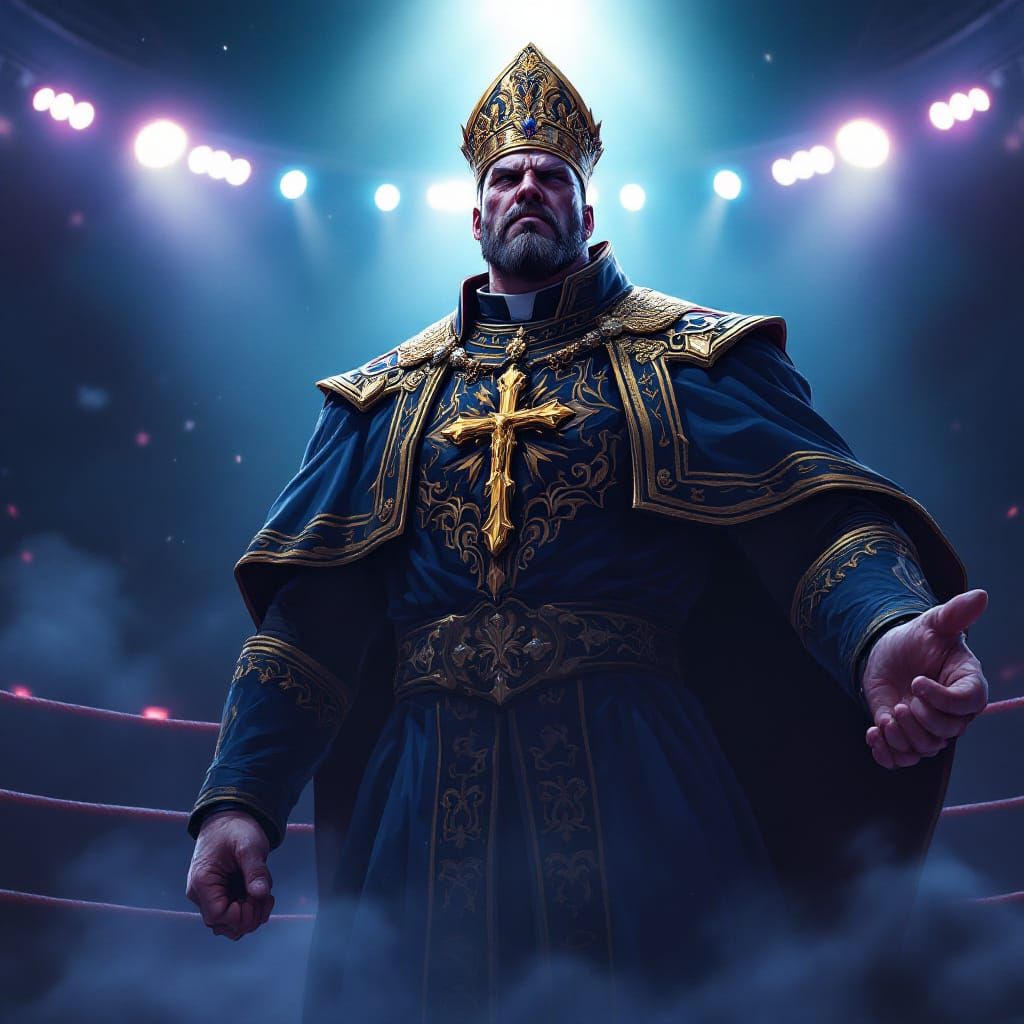 Catholic Priest Wrestler in Manga Anime Style