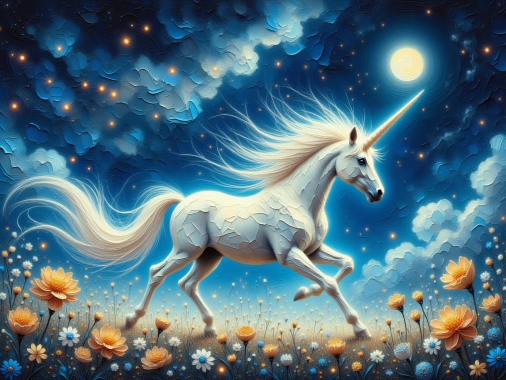 Glowing Unicorn Gallops Through Luminous Flowers