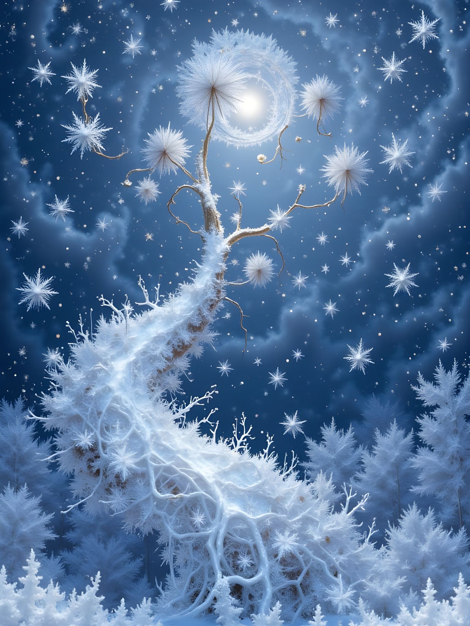 Nebula Spiral Lace Ice Skaters in Starry Landscape