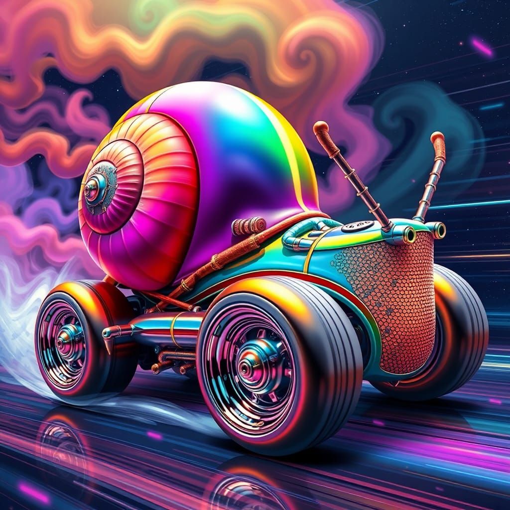 Futuristic Snail Vehicle in Surreal Sci-Fi Style