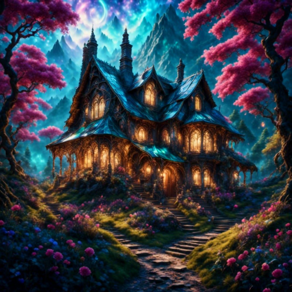 Cozy Cottage in Forest Oasis: Impressionist Oil Painting