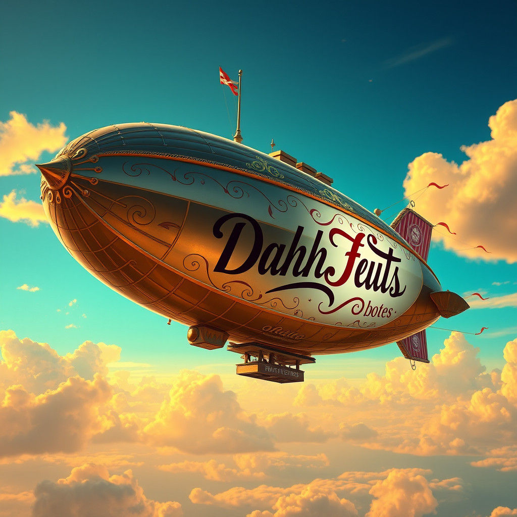 Vintage Airship Donut Shop Advertisement in Digital Art Styl...