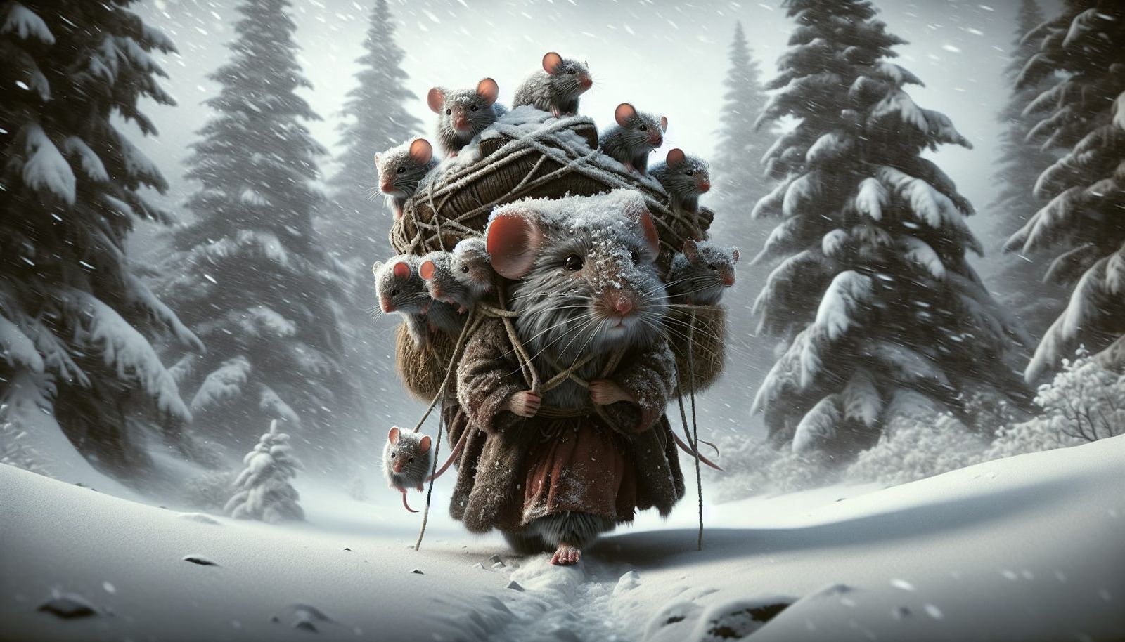 Fluffy Mouse Mother in Snowstorm