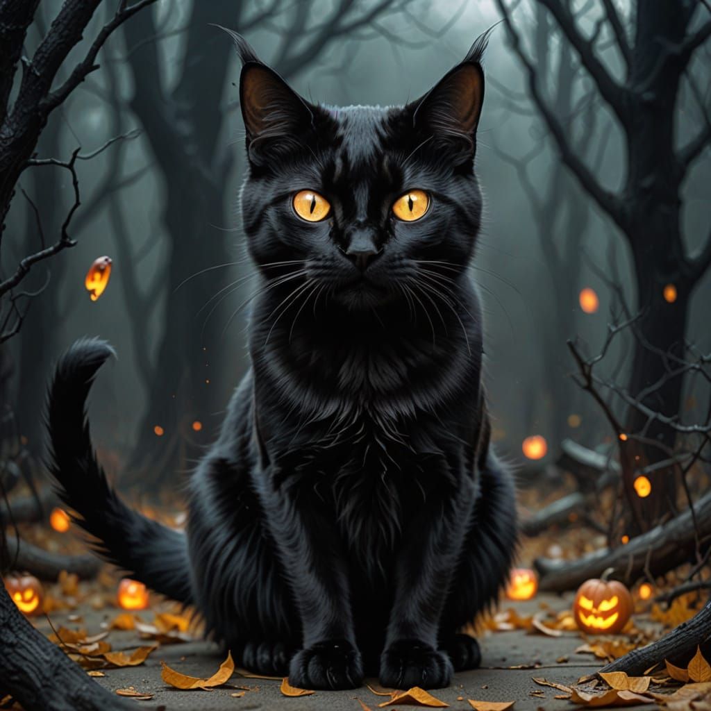 Spooky Phantasmagoric Transparent Black Cat Appears