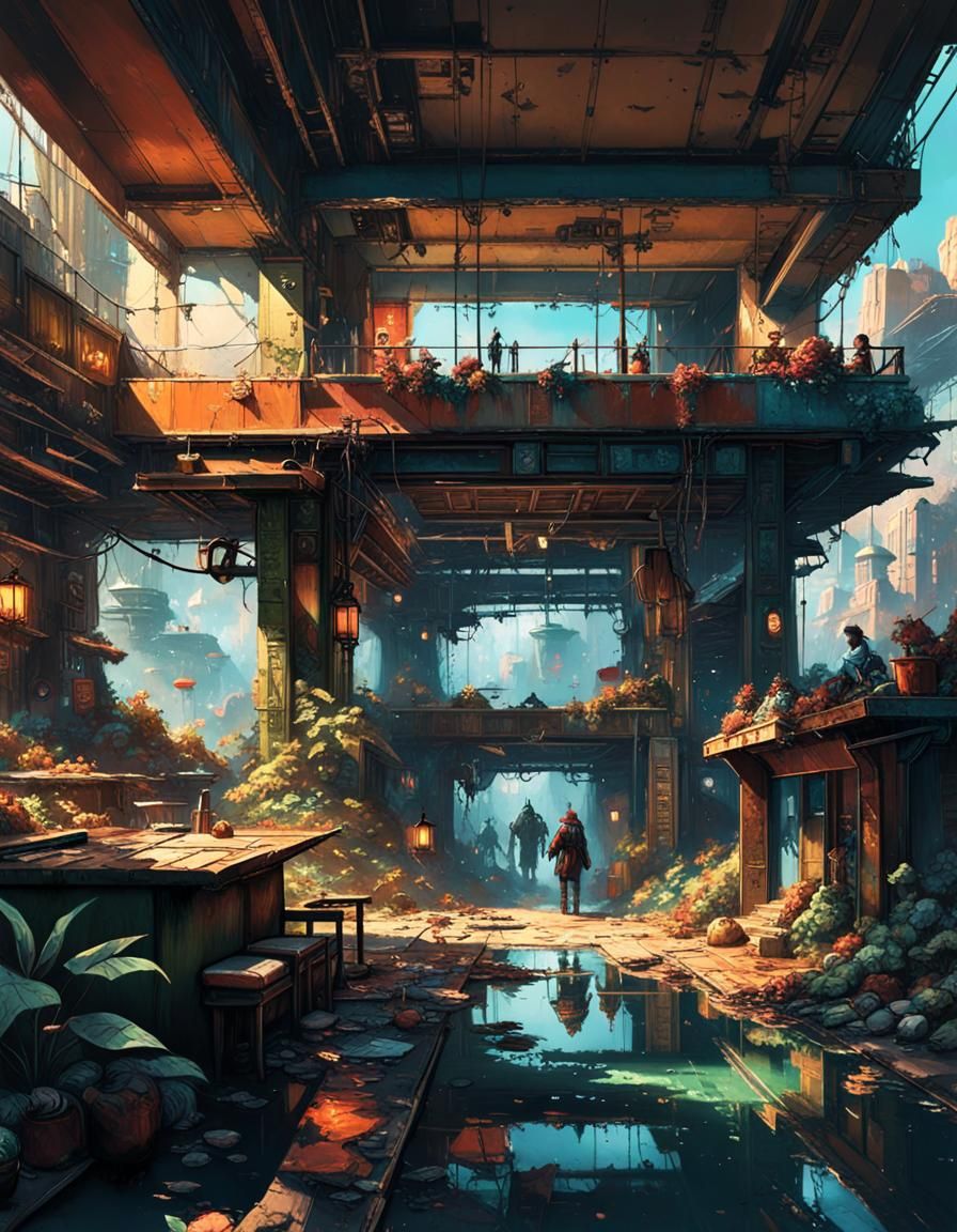 Vibrant Jungle Lakeside Scene in Dark Fantasy Style