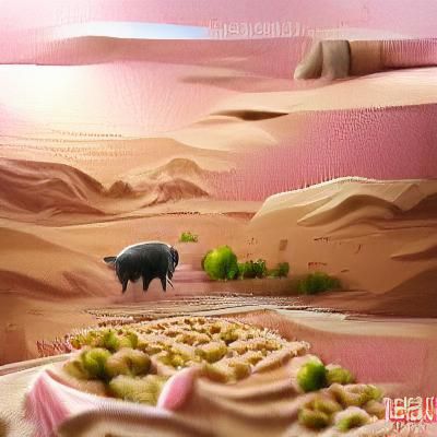 Pig Walks into Desert: Detailed Matte Painting
