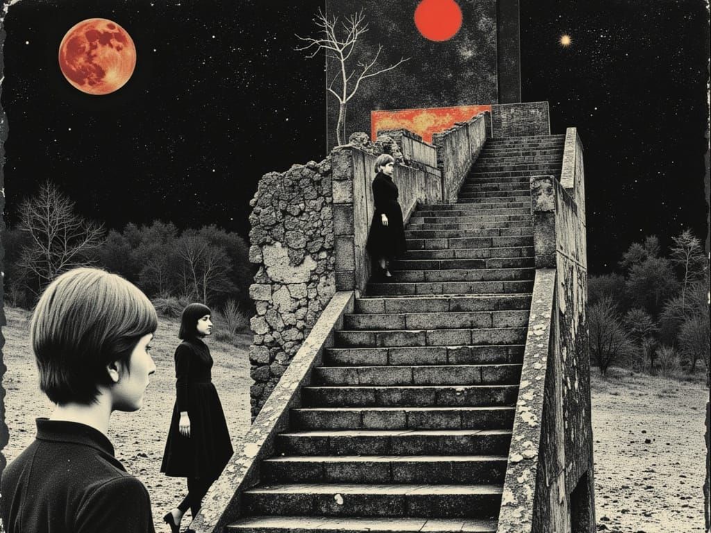 Alice and Neo's Surreal Aurora Adventure in Pop Art Style