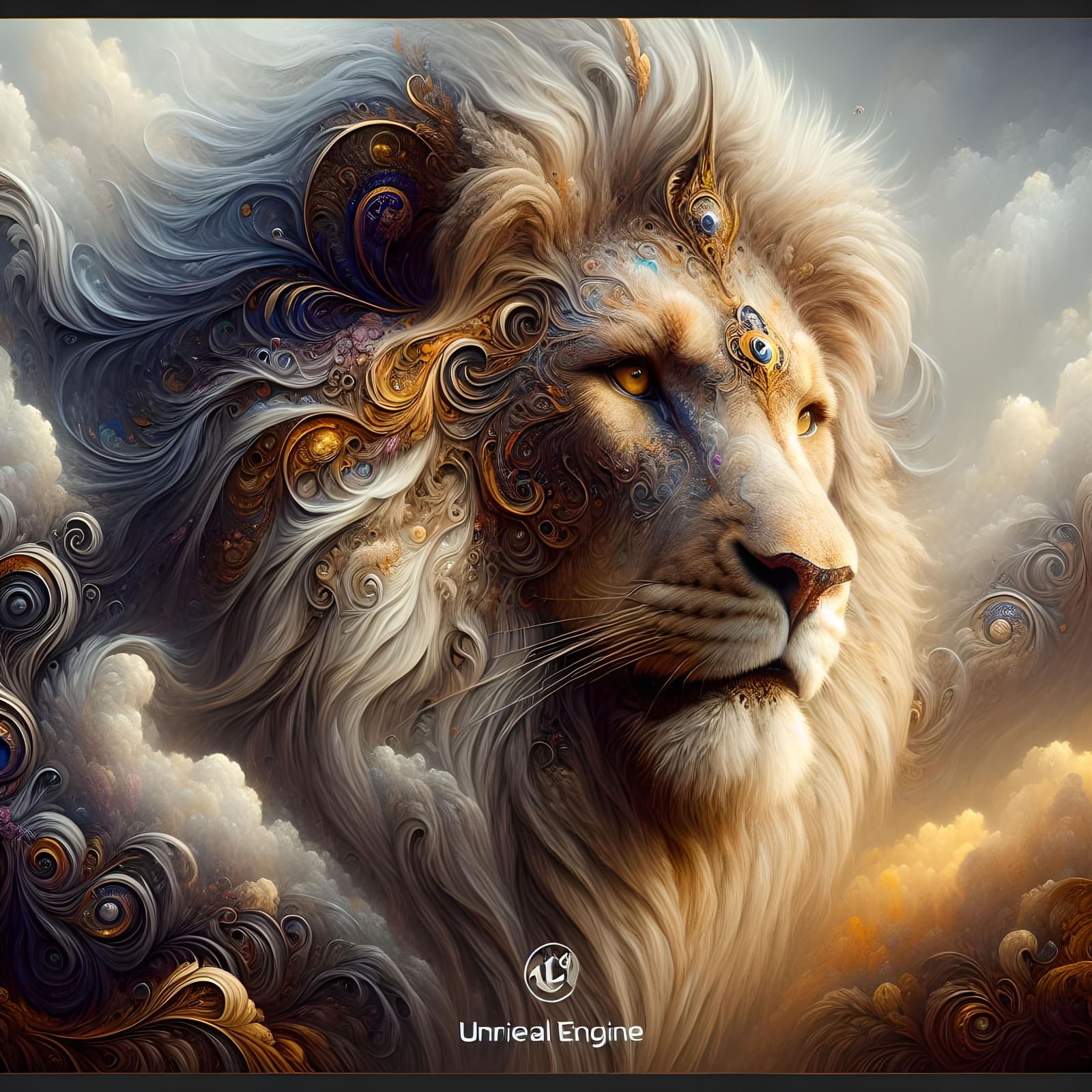 Majestic Lion: Detailed Matte Painting in Fantasy Style