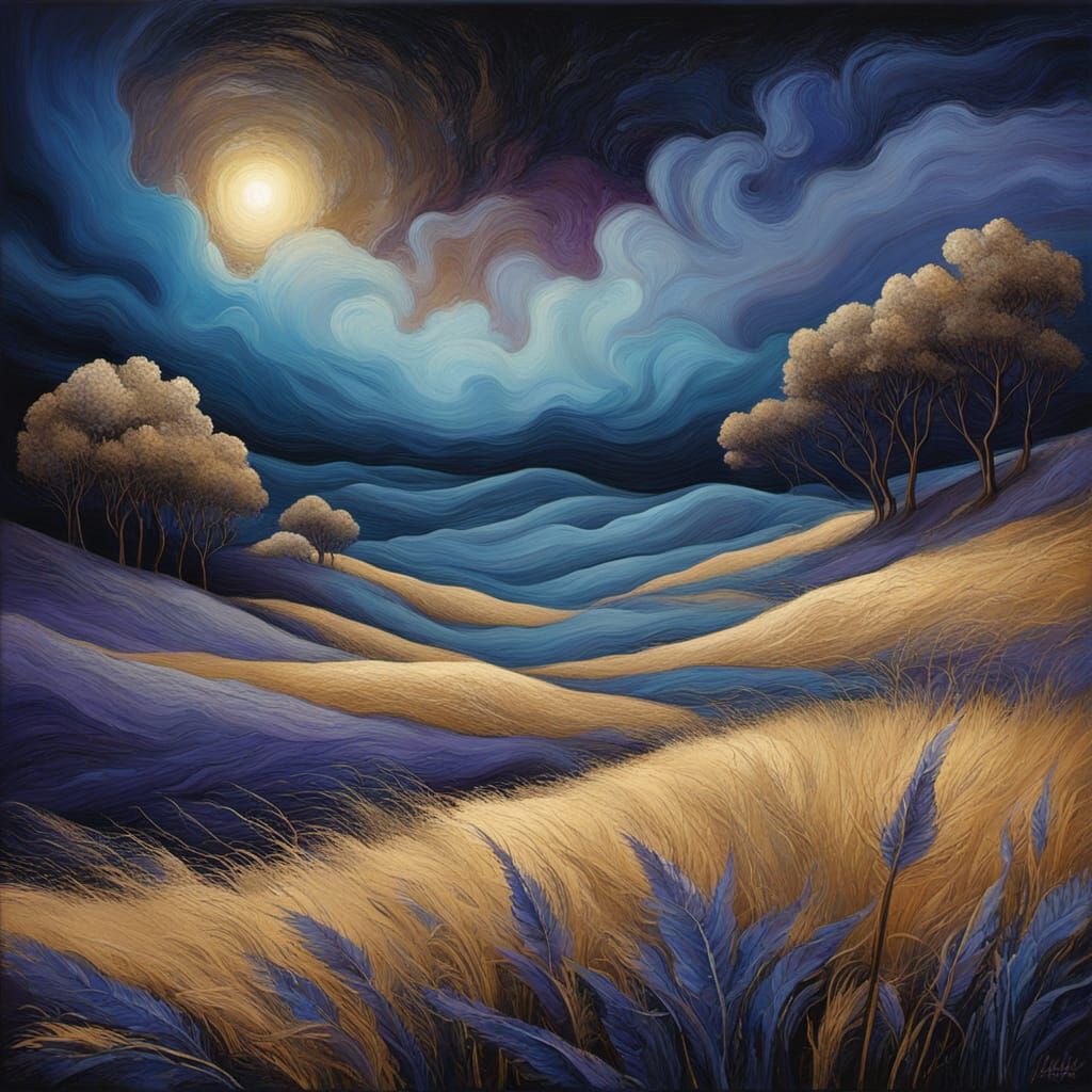 Surreal Wheatfield Siren in Cyberpunk Style