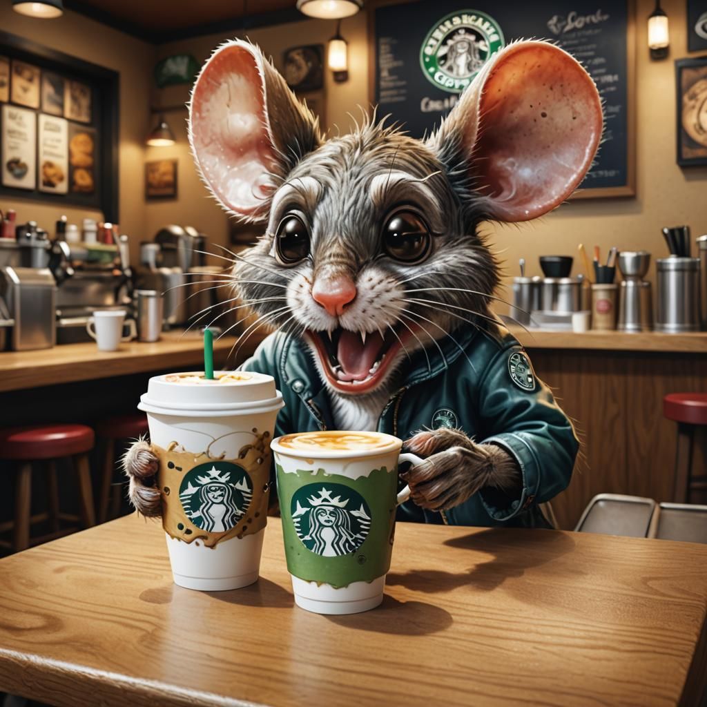 Ratfink Mouse in Starbucks, Hot Rod Illustration