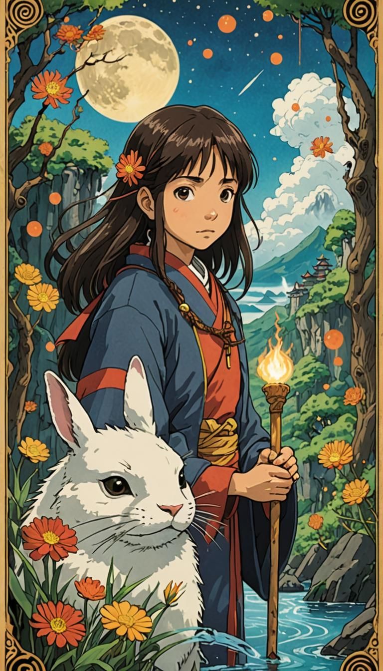 Ace of Wands Tarot in Studio Ghibli Style