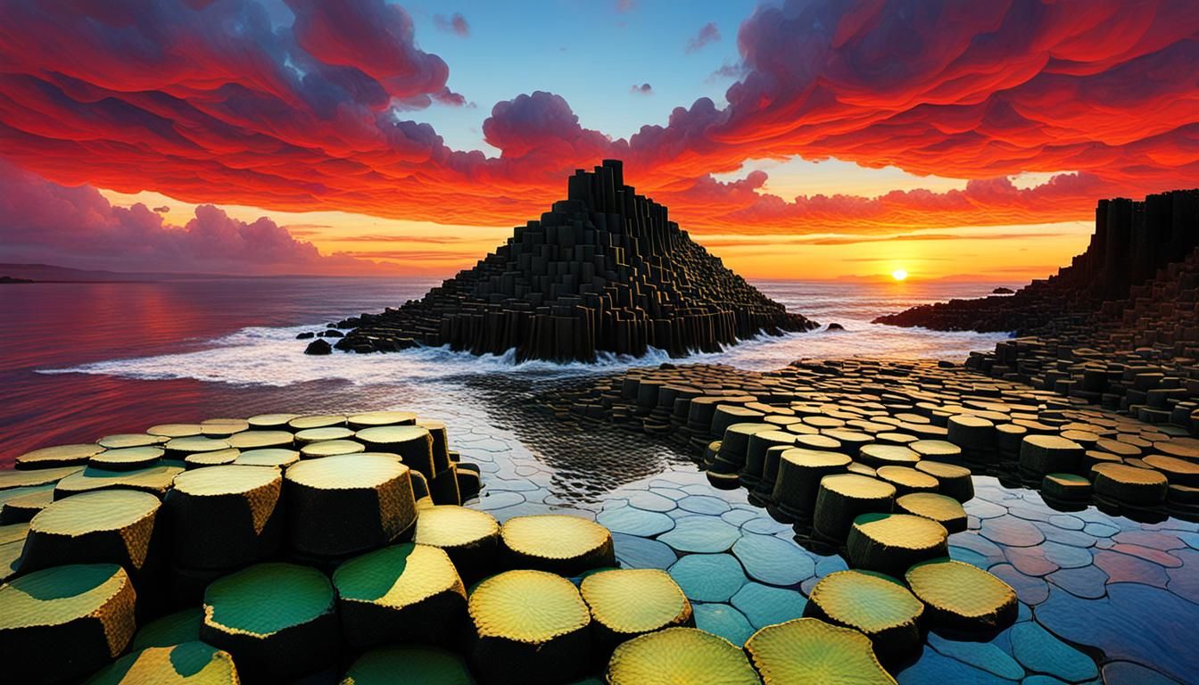 Giant's Causeway Sunset: Alcohol Ink Mixed Media