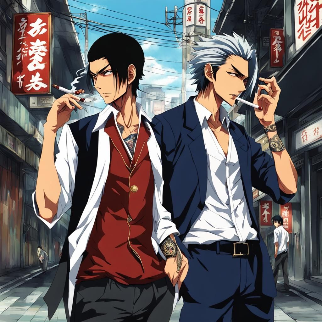 Anime Yakuza Couple Smoking in Town
